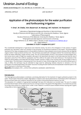 Application of the Photocatalysis for the Water Purification and Forthcoming Irrigation