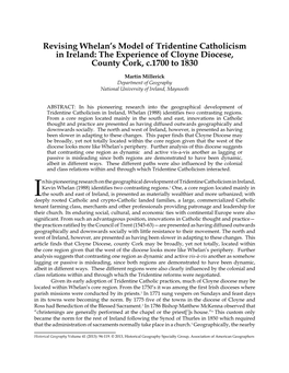 Revising Whelan's Model of Tridentine Catholicism In