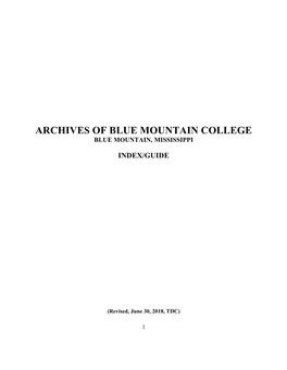Archives of Blue Mountain College Blue Mountain, Mississippi