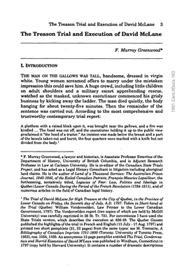 The Treason Trial and Execution of David Mclane 3 the Treason Trial and Execution of David Mclane