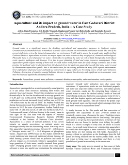 Aquaculture and Its Impact on Ground Water in East Godavari District Andhra Pradesh, India – a Case Study