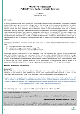 Whither Governance-Public Private Partnerships in Tourism-Dec 2011