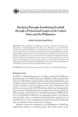Establishing Football Through a Professional League in the United States and the Philippines