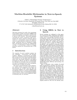 Machine-Readable Dictionaries in Text-To-Speech Systems