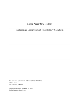 Elinor Armer Oral History