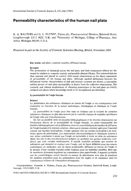 Permeability Characteristics of the Human Nail Plate