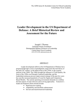 Leader Development in the US Department of Defense: a Brief Historical Review and Assessment for the Future