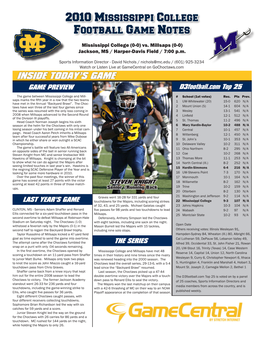 2010 Mississippi College Football Game Notes