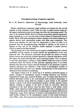 Neuropharmacology of Appetite Regulation
