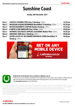 Sunshine Coast Printable Form Guide