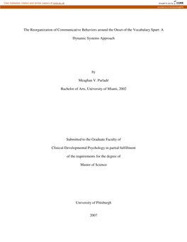 The Reorganization of Communicative Behaviors Around the Onset of the Vocabulary Spurt: A