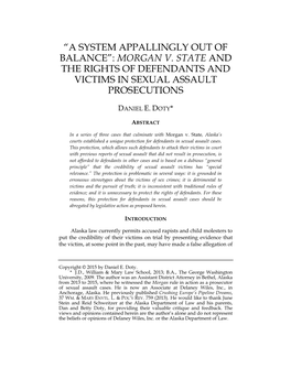 "A System Appallingly out of Balance": Morgan V. State and the Rights of Defendants and Victims in Sexual Assault Pros