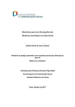 Elementos Para Uma Sociografia Das Mulheres Jornalistas Em Cabo Verde