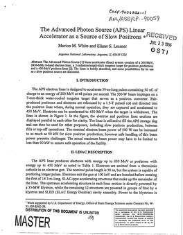 The Advanced Photon Source (APS) Linear Accelerator As a Source of Slow Positrons *