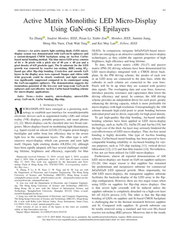 Active Matrix Monolithic LED Micro-Display Using Gan-On-Si Epilayers