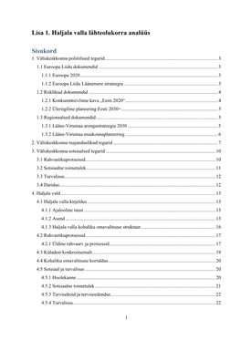 Lisa 1. Haljala Valla Lähteolukorra Analüüs Sisukord