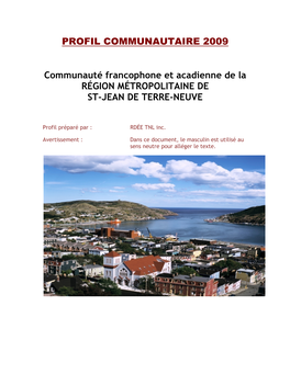 PROFIL COMMUNAUTAIRE 2009 Communauté Francophone Et