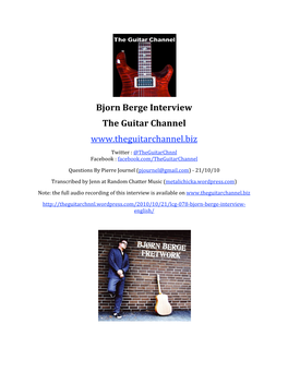 La Chaine Guitare Interview Bjorn Berge