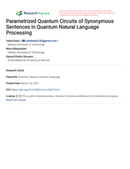 Parametrized Quantum Circuits of Synonymous Sentences in Quantum Natural Language Processing