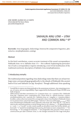 Sakhalin Ainu Utar ~ Utah and Common Ainu *-R*