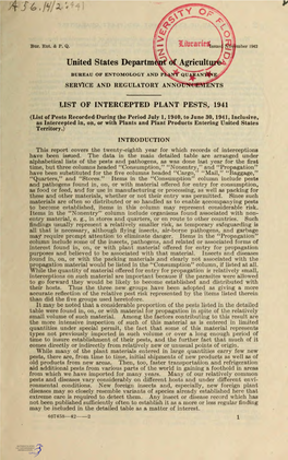 List of Intercepted Plant Pests, 1941