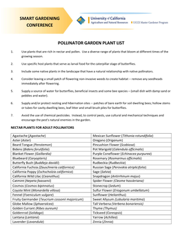 Pollinator Garden Plant List