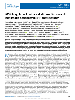 MSK1 Regulates Luminal Cell Differentiation and Metastatic Dormancy in ER+ Breast Cancer