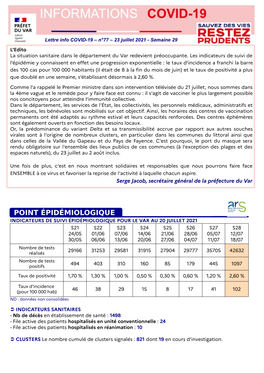 Lettre N°77 Informations Covid 19 Du 23 Juillet 2021