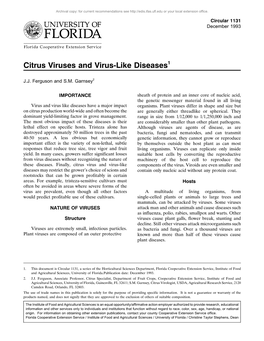 Citrus Viruses and Virus-Like Diseases1