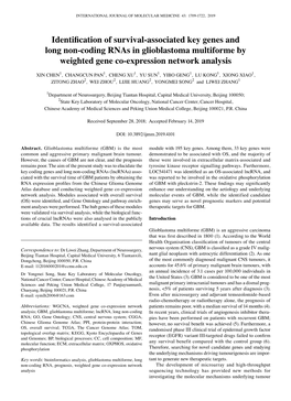 Identification of Survival‑Associated Key Genes and Long Non‑Coding Rnas in Glioblastoma Multiforme by Weighted Gene Co‑Expression Network Analysis