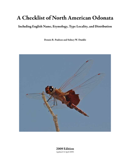 A Checklist of North American Odonata