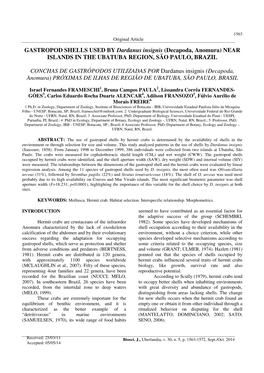 GASTROPOD SHELLS USED by Dardanus Insignis (Decapoda, Anomura) NEAR ISLANDS in the UBATUBA REGION, SÃO PAULO, BRAZIL