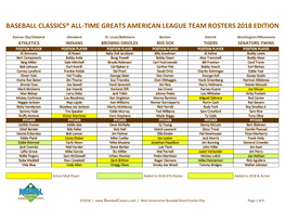 Baseball Classics All-Time Greats Team Rosters