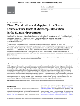 Direct Visualization and Mapping of the Spatial Course of Fiber Tracts at Microscopic Resolution in the Human Hippocampus Downloaded from Michael M