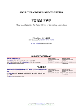 BANK 2019-BNK22 Form FWP Filed 2019-10-22