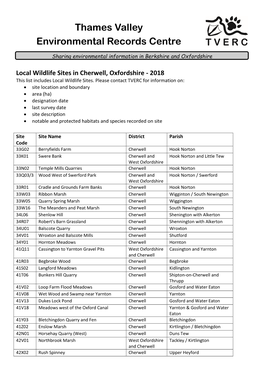 Proposed Local Wildlife Sites the Following Sites Are Proposed As Local Wildlife Sites