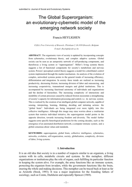 An Evolutionary-Cybernetic Model of the Emerging Network Society