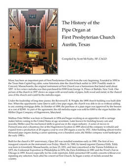 The History of the Pipe Organ at First Presbyterian Church Austin, Texas