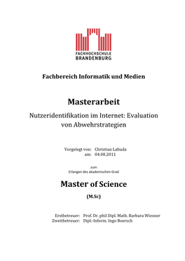 Masterarbeit Nutzeridentifikation Im Internet: Evaluation Von Abwehrstrategien