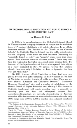 Methodism, Moral Education and Public Schools: I a Look Into the Past