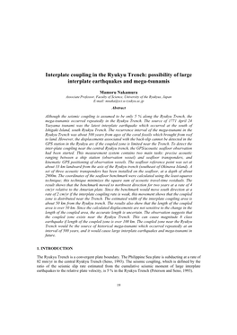 Interplate Coupling in the Ryukyu Trench: Possibility of Large Interplate Earthquakes and Mega-Tsunamis