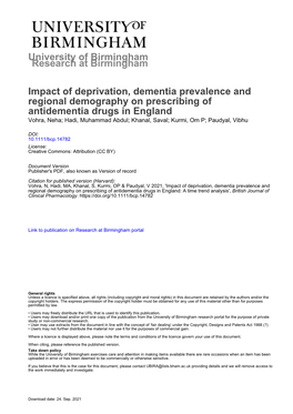 Impact of Deprivation, Dementia Prevalence and Regional