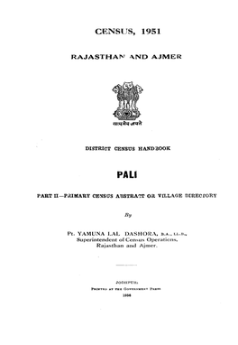 District Census Handbook, Pali, Part II, Rajasthan and Ajmer