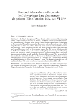 Pourquoi Alexandre A-T-Il Contraint Les Ichtyophages À Ne Plus Manger De Poisson (Pline L’Ancien, Hist