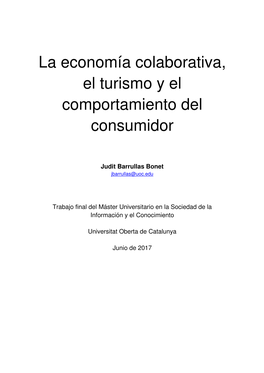 La Economía Colaborativa, El Turismo Y El Comportamiento Del Consumidor