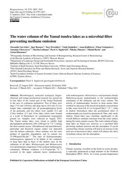 The Water Column of the Yamal Tundra Lakes As a Microbial Filter Preventing