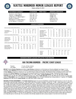 SEATTLE MARINERS MINOR LEAGUE REPORT Games of June 13, 2013