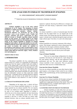 CFD ANALYSIS in EXHAUST MANIFOLD in ENGINES Dr