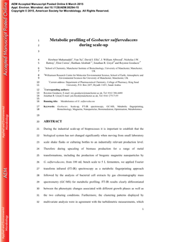 Metabolic Profiling of Geobacter Sulfurreducens During Scale-Up