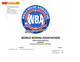 Wba Continental Ranking.Junel. 2016